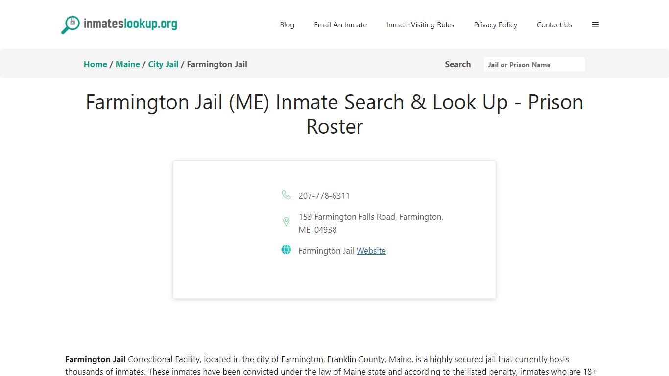 Farmington Jail (ME) Inmate Search & Look Up - Prison Roster